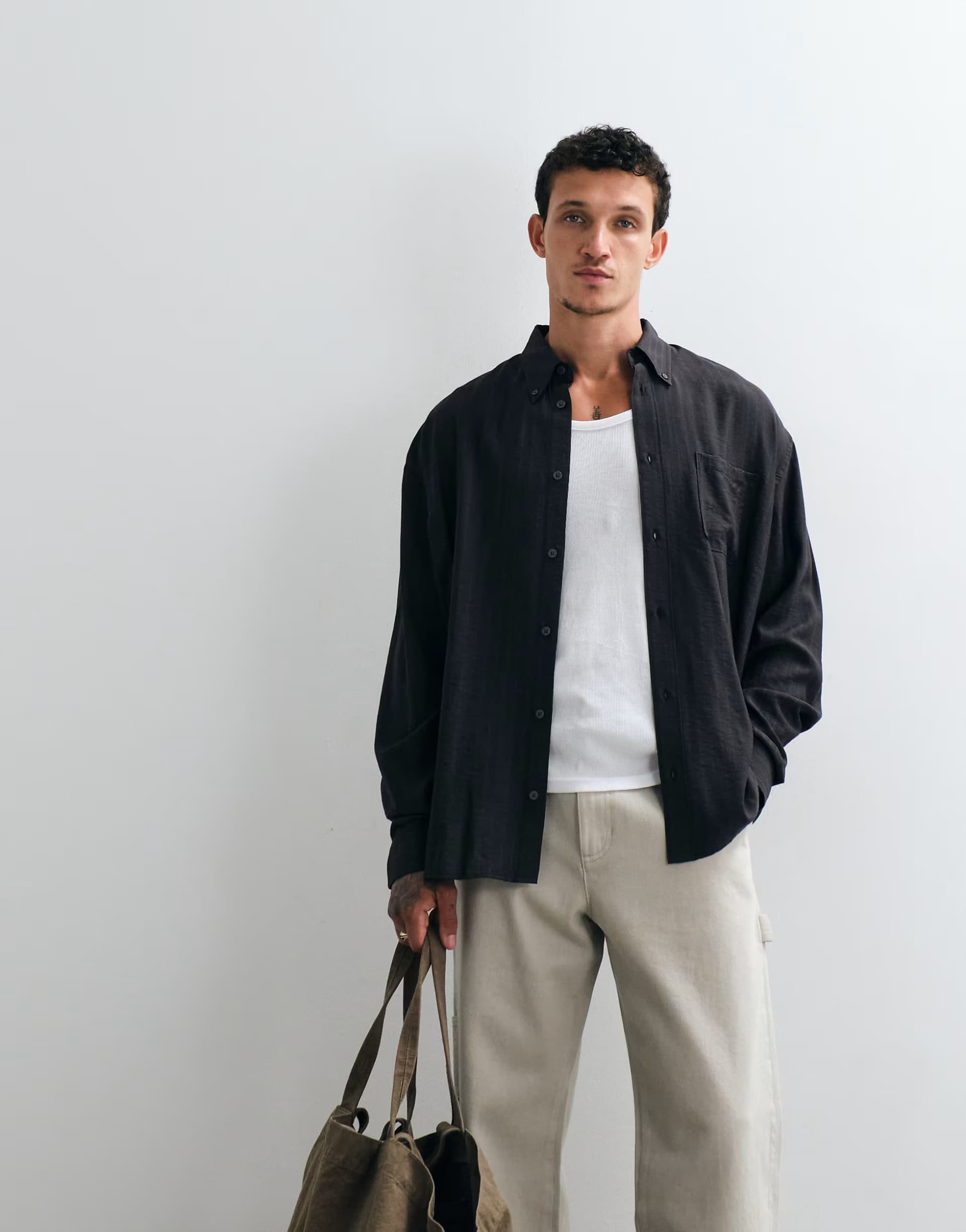 ASOS Weekday oversized slouchy fit shirt in dark grey stripe