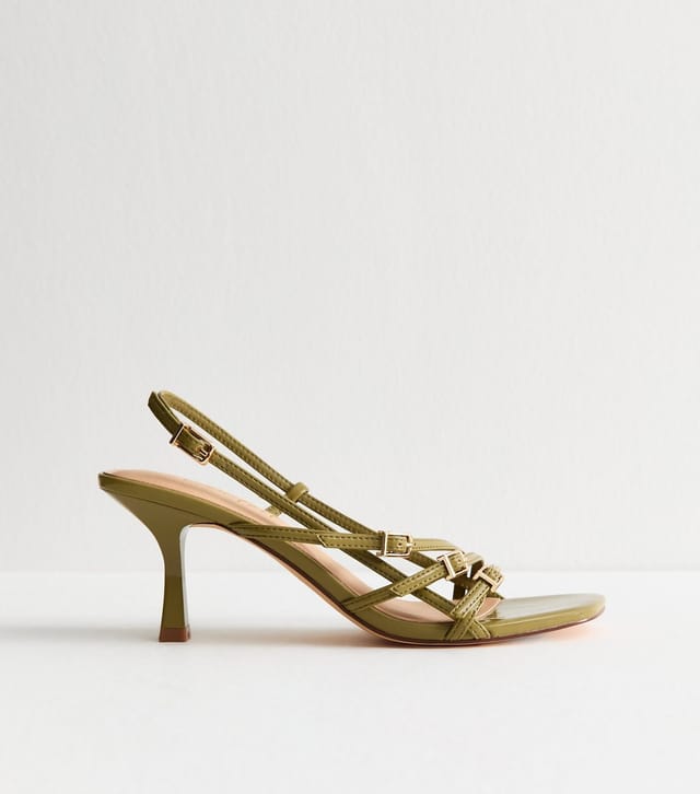 New Look Women's Khaki Asymmetric Strap Stiletto Heel Sandals Vegan New Look - 2