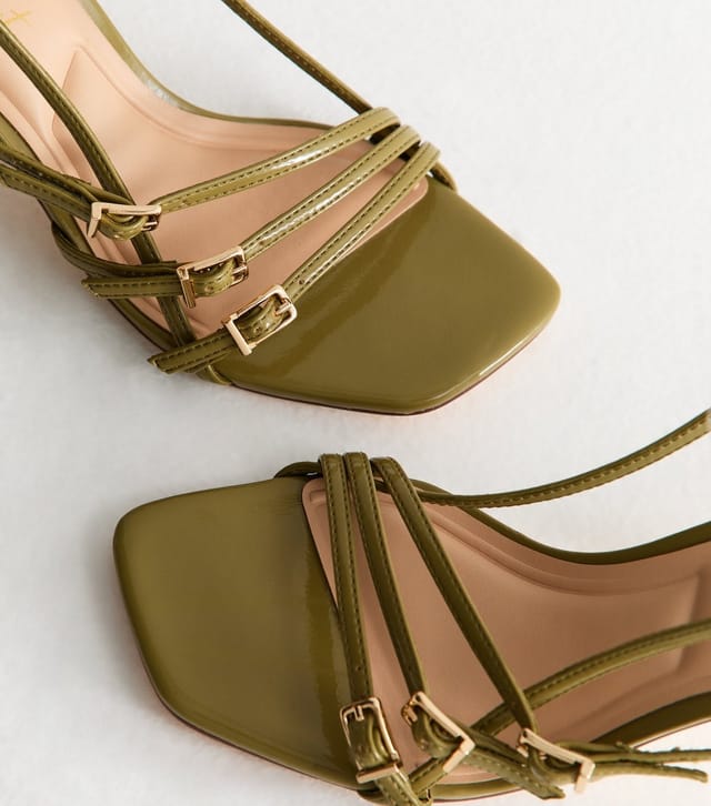 New Look Women's Khaki Asymmetric Strap Stiletto Heel Sandals Vegan New Look - 3