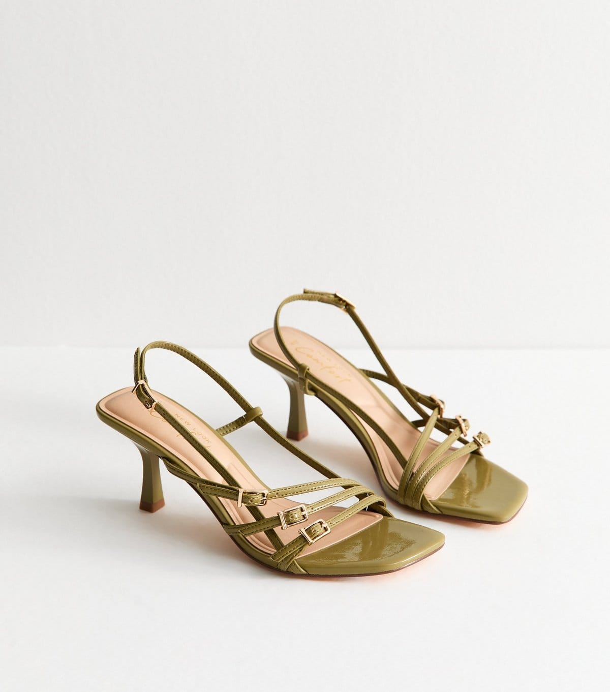 New Look Women's Khaki Asymmetric Strap Stiletto Heel Sandals Vegan New Look - 4