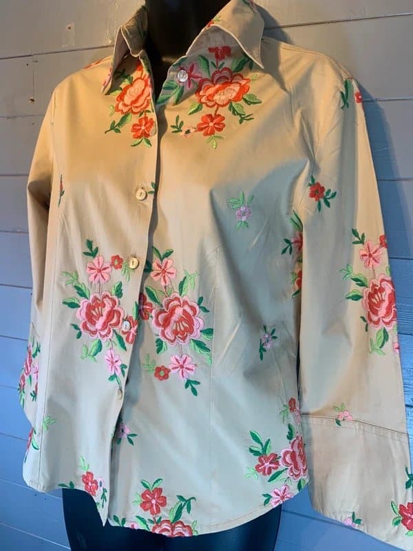 Vintage Dressing Vintage embroidered floral shirt cottagecore boho blouse size 12 14