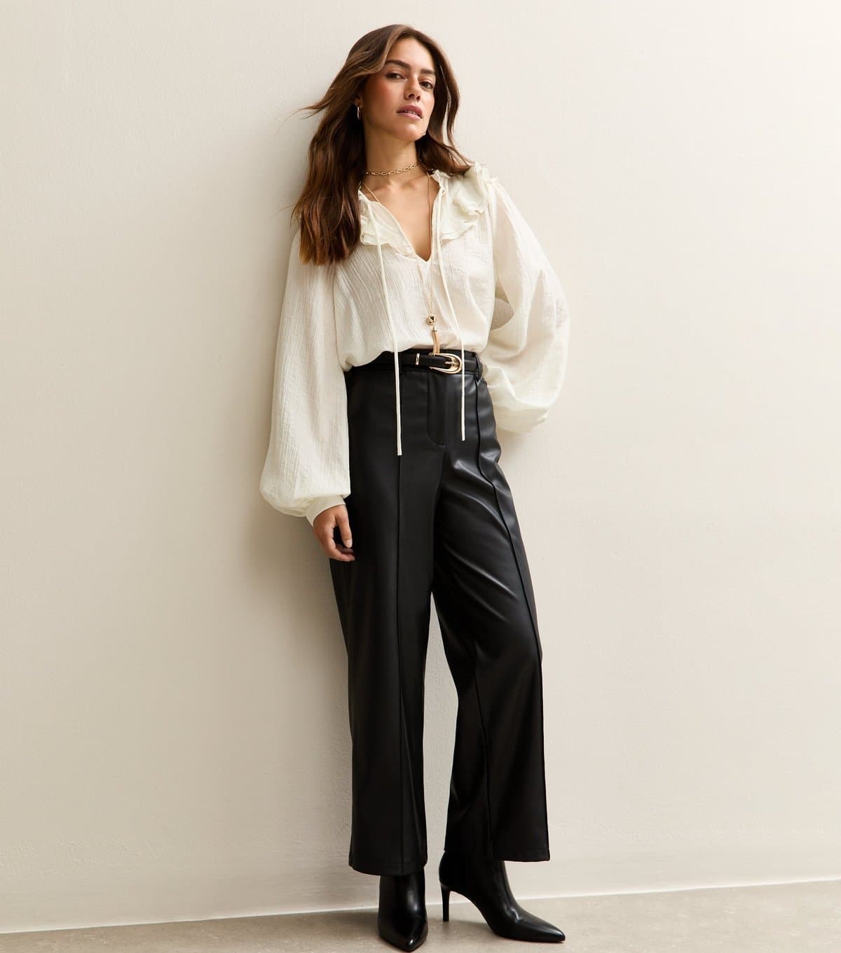 New Look New Look Petite Black Faux Leather Wide Leg Trousers