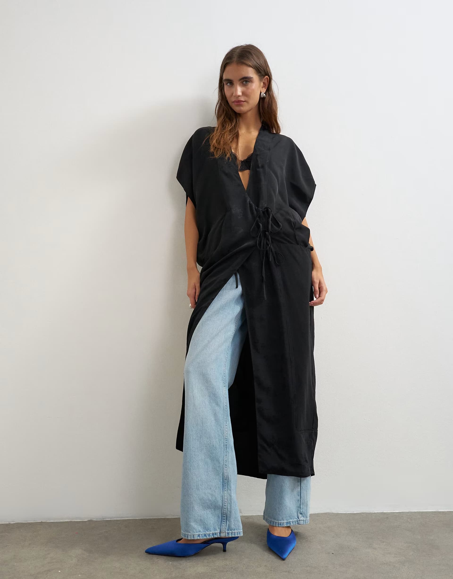 ASOS Topshop jacquard maxi bed jacket in black