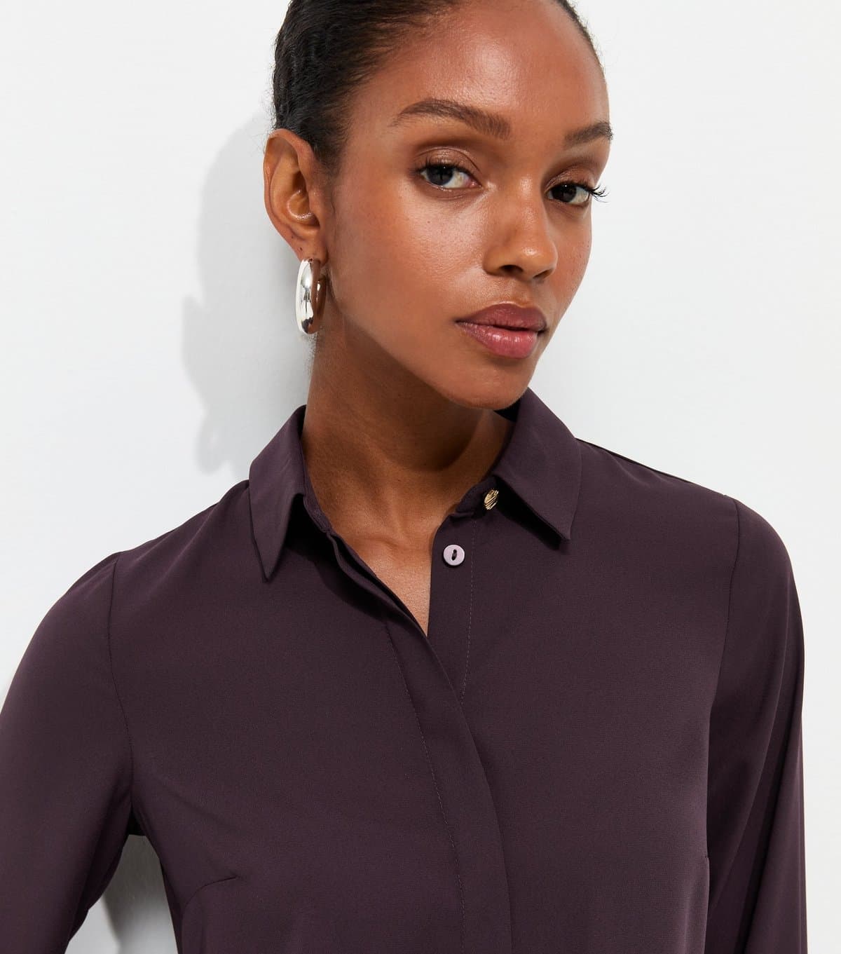 New Look Women's Dark Burgundy Concealed Button Long Sleeve Shirt New Look