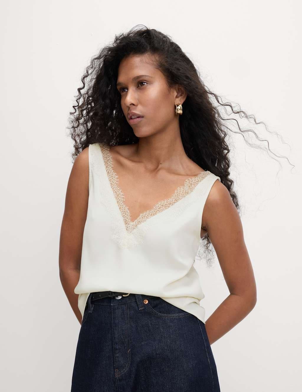 Marks & Spencer M&S Satin Lace Insert Cami Top Ivory