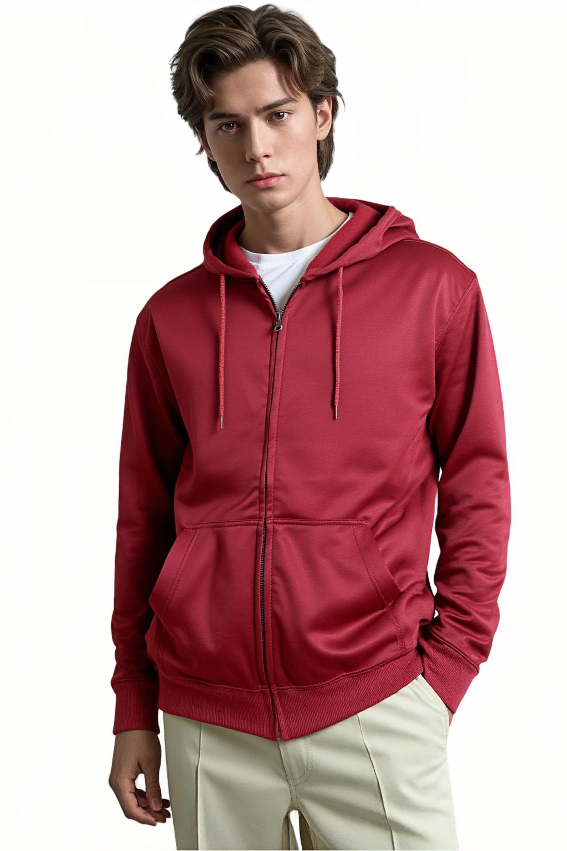 SweetLook SweetLook Men's Plain Full Zip Up Polyester Hoodies for Men Uk in Maroon