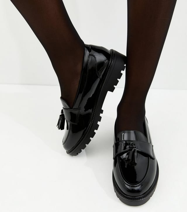 New Look Women's Black Patent Chunky Loafers Vegan New Look - 3