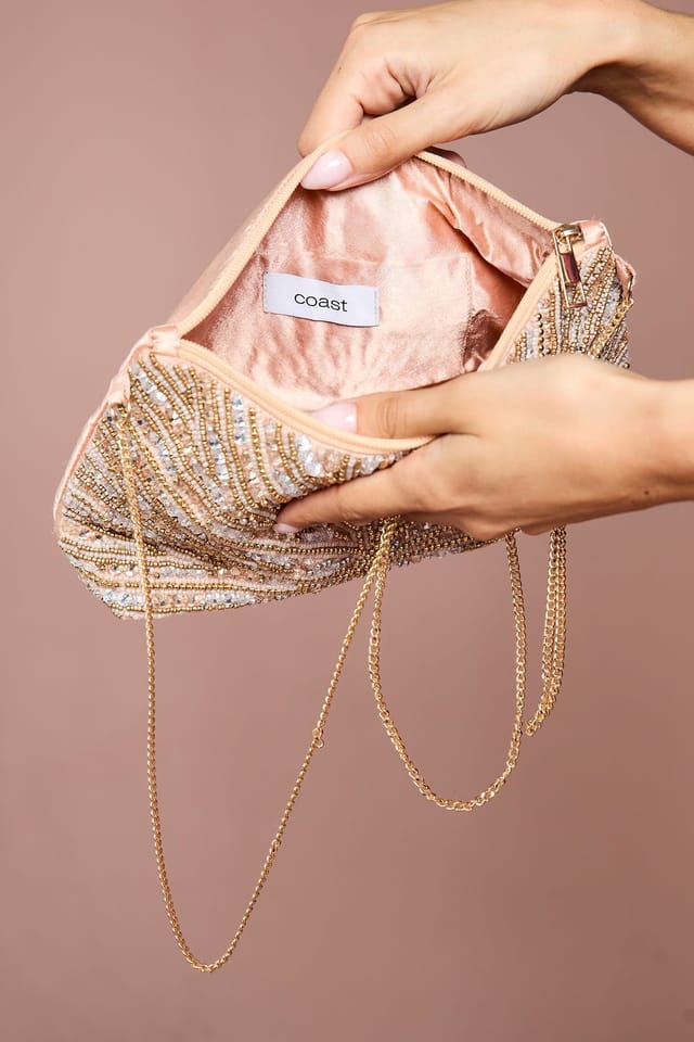 Coast Coast Women's Hannah Diamante Ruched Clutch Bag in Gold - 3
