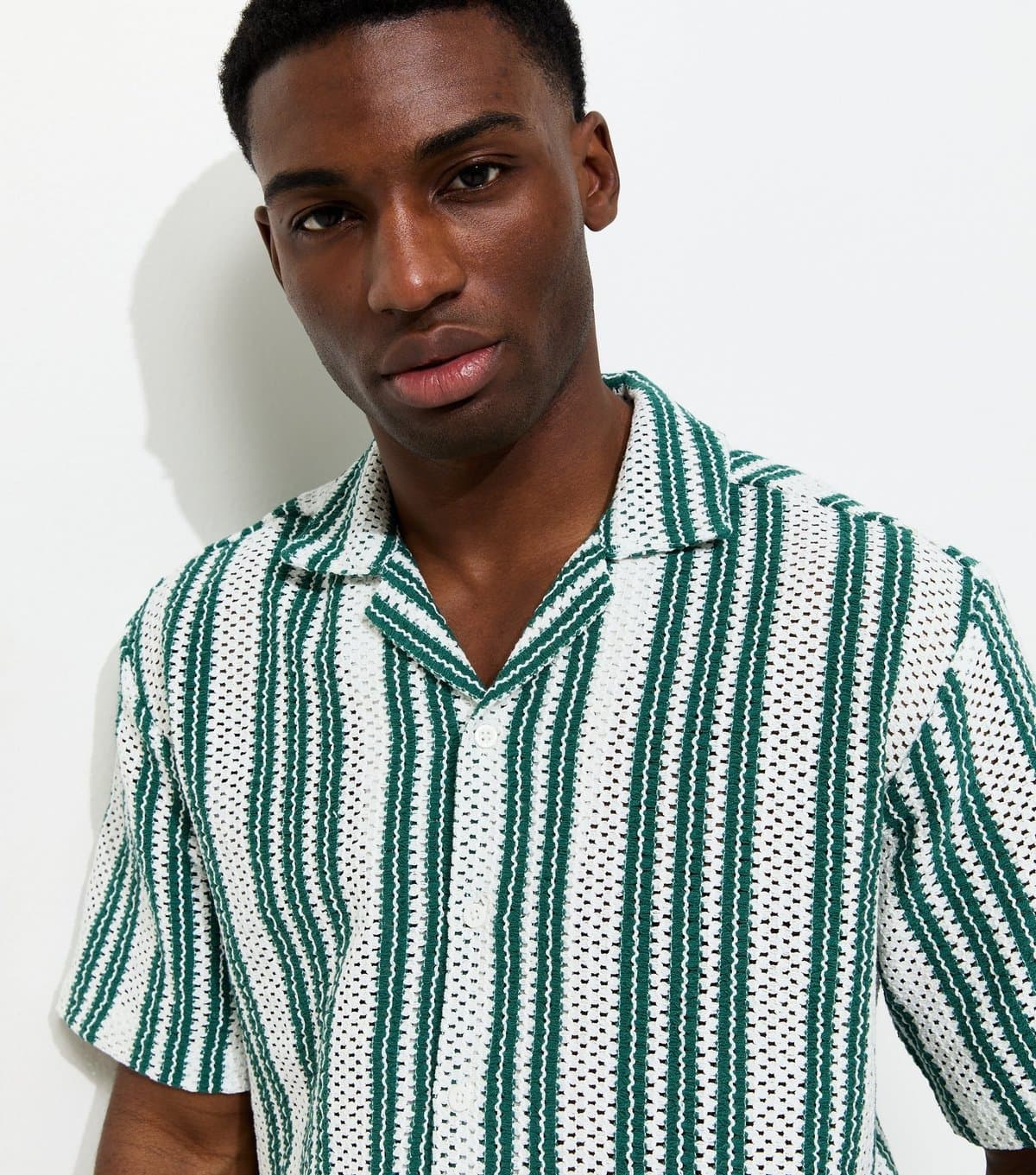 Only and Sons Men's Green Relaxed Crochet Short Sleeve Shirt Only and Sons New Look