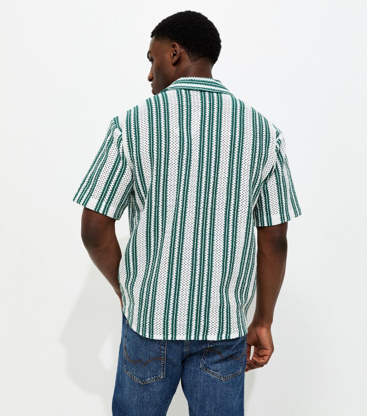 Only and Sons Men's Green Relaxed Crochet Short Sleeve Shirt Only and Sons New Look - 4