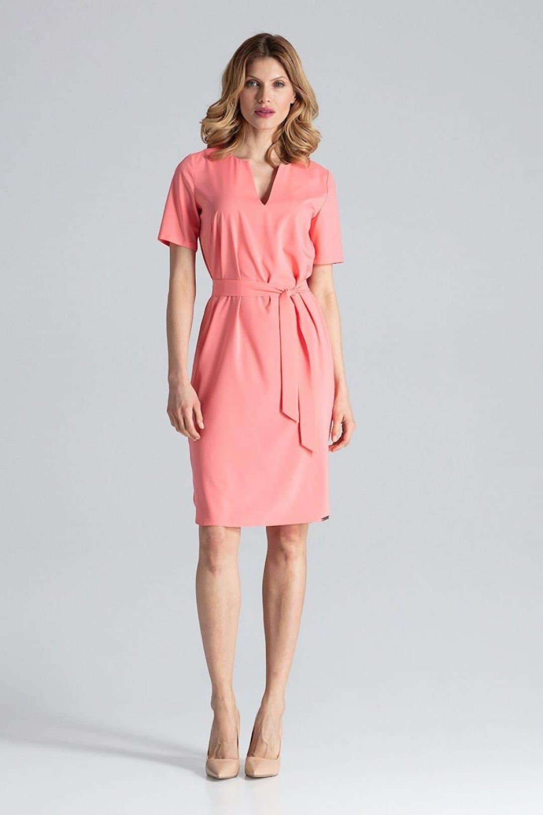 Love Lace Love Lace Women's Below Knee Tie Waist Dress Short Sleeve Hem in Pink