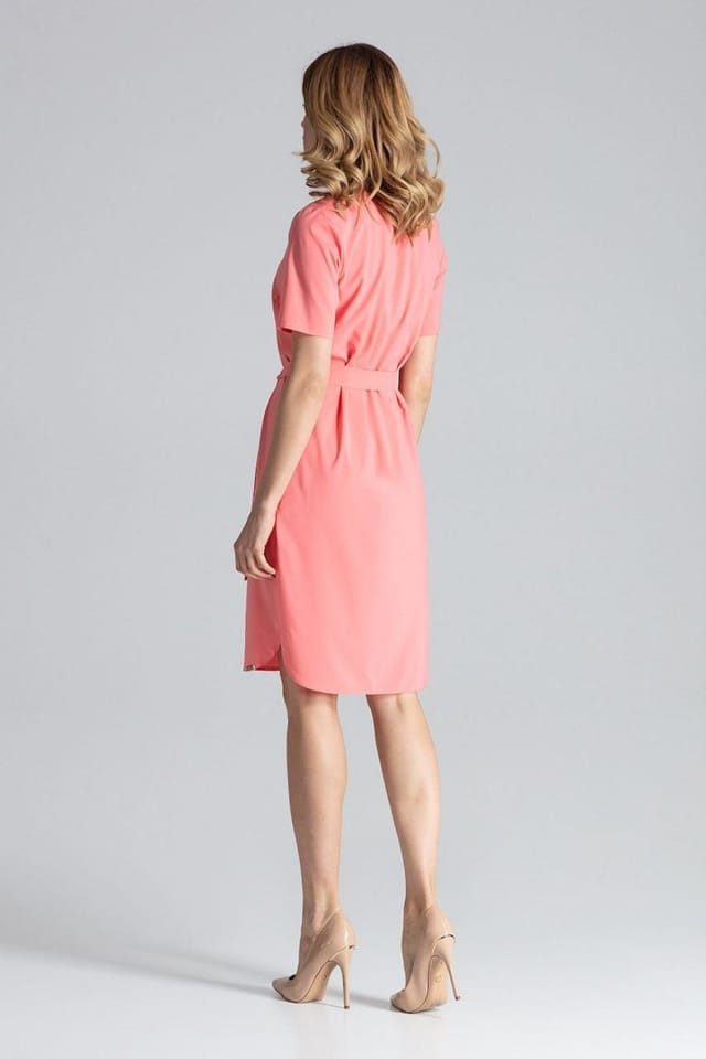 Love Lace Love Lace Women's Below Knee Tie Waist Dress Short Sleeve Hem in Pink - 2