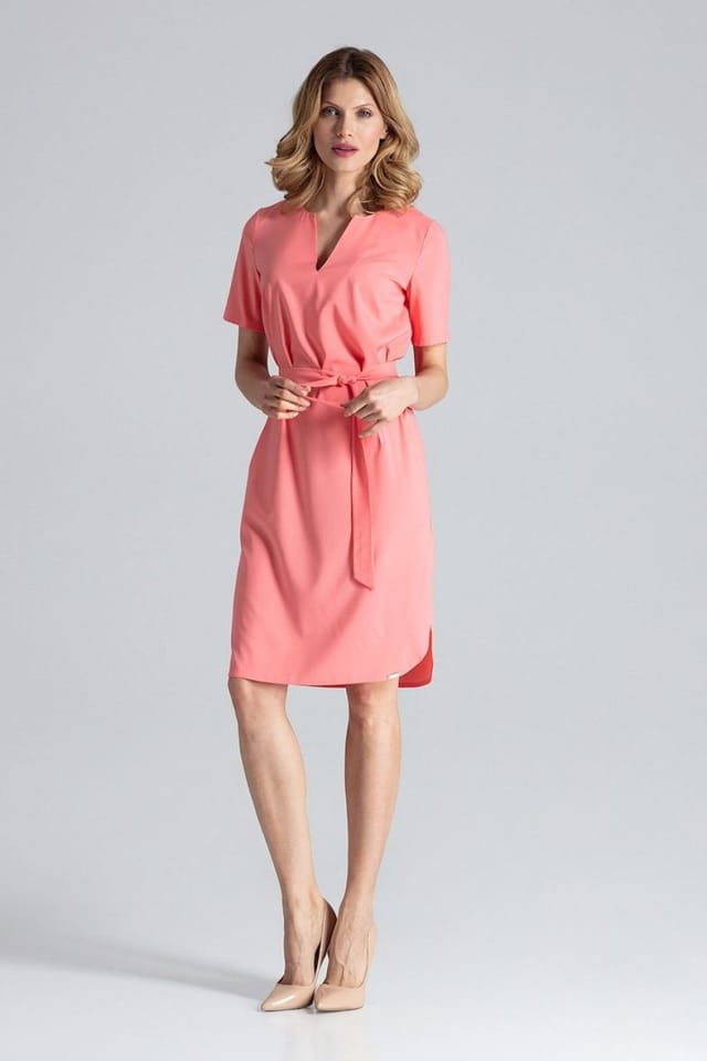 Love Lace Love Lace Women's Below Knee Tie Waist Dress Short Sleeve Hem in Pink - 3
