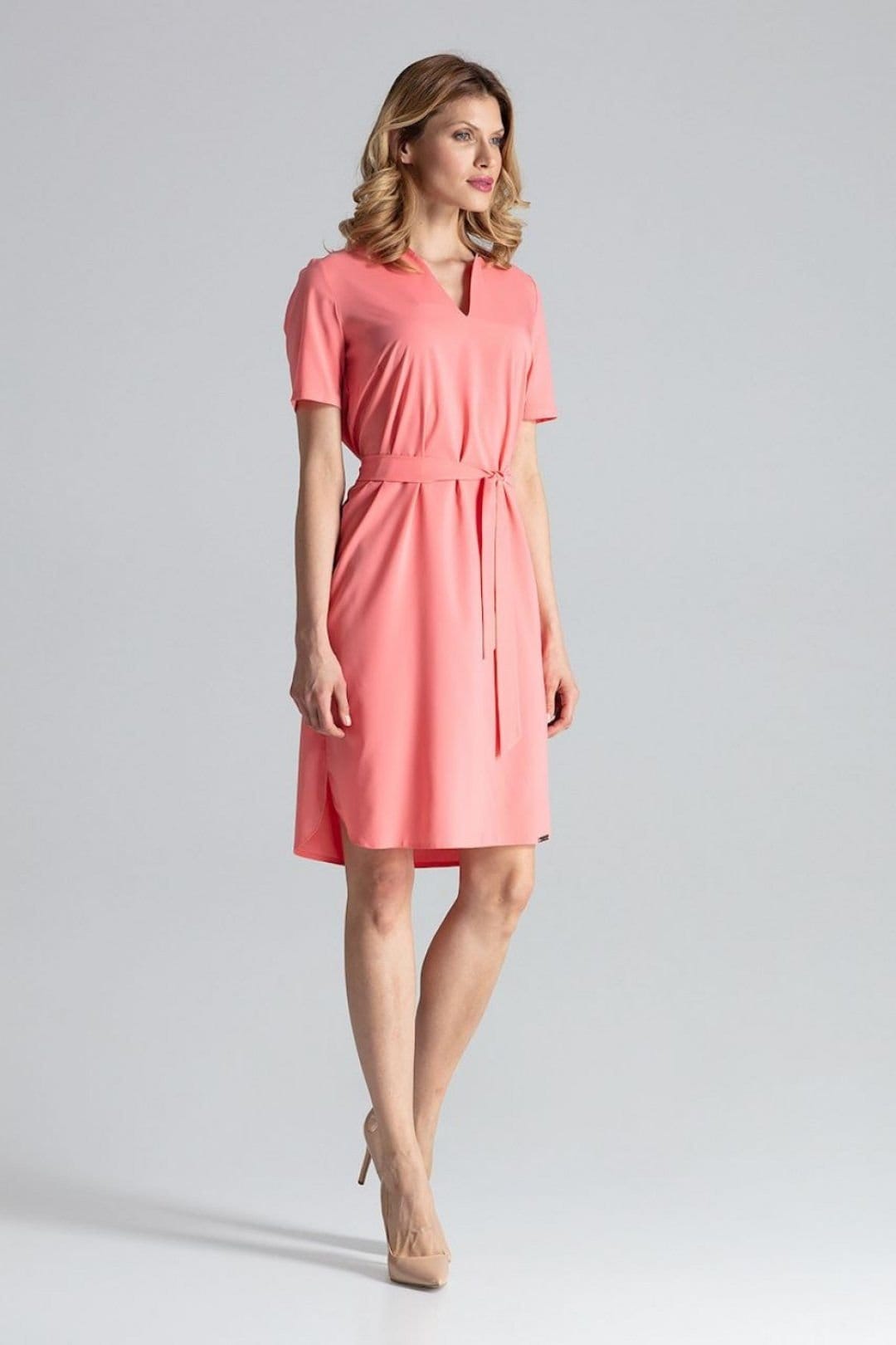 Love Lace Love Lace Women's Below Knee Tie Waist Dress Short Sleeve Hem in Pink - 4