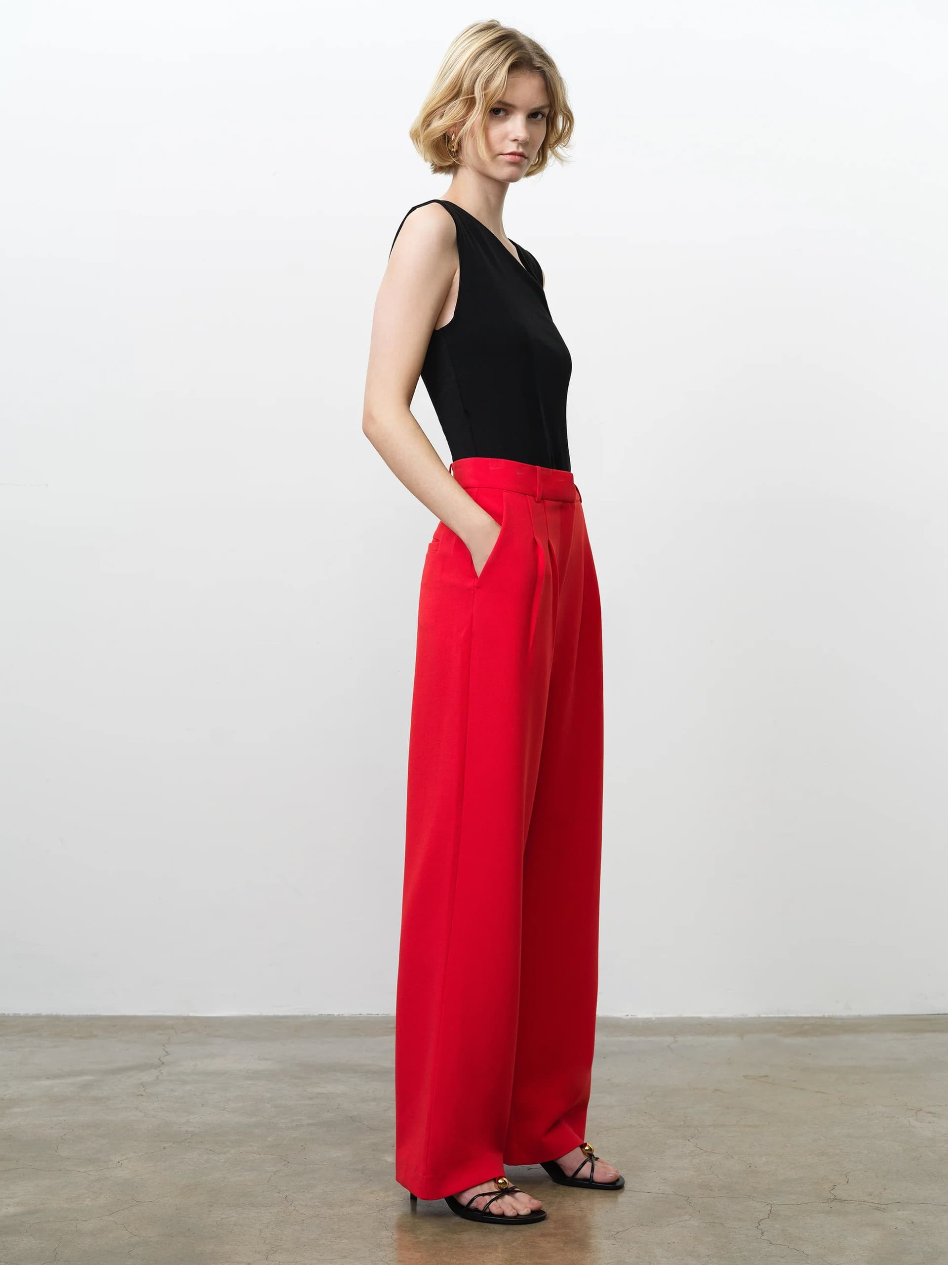 French Connection French Connection Watermelon Red Tailored Wide Leg Trousers