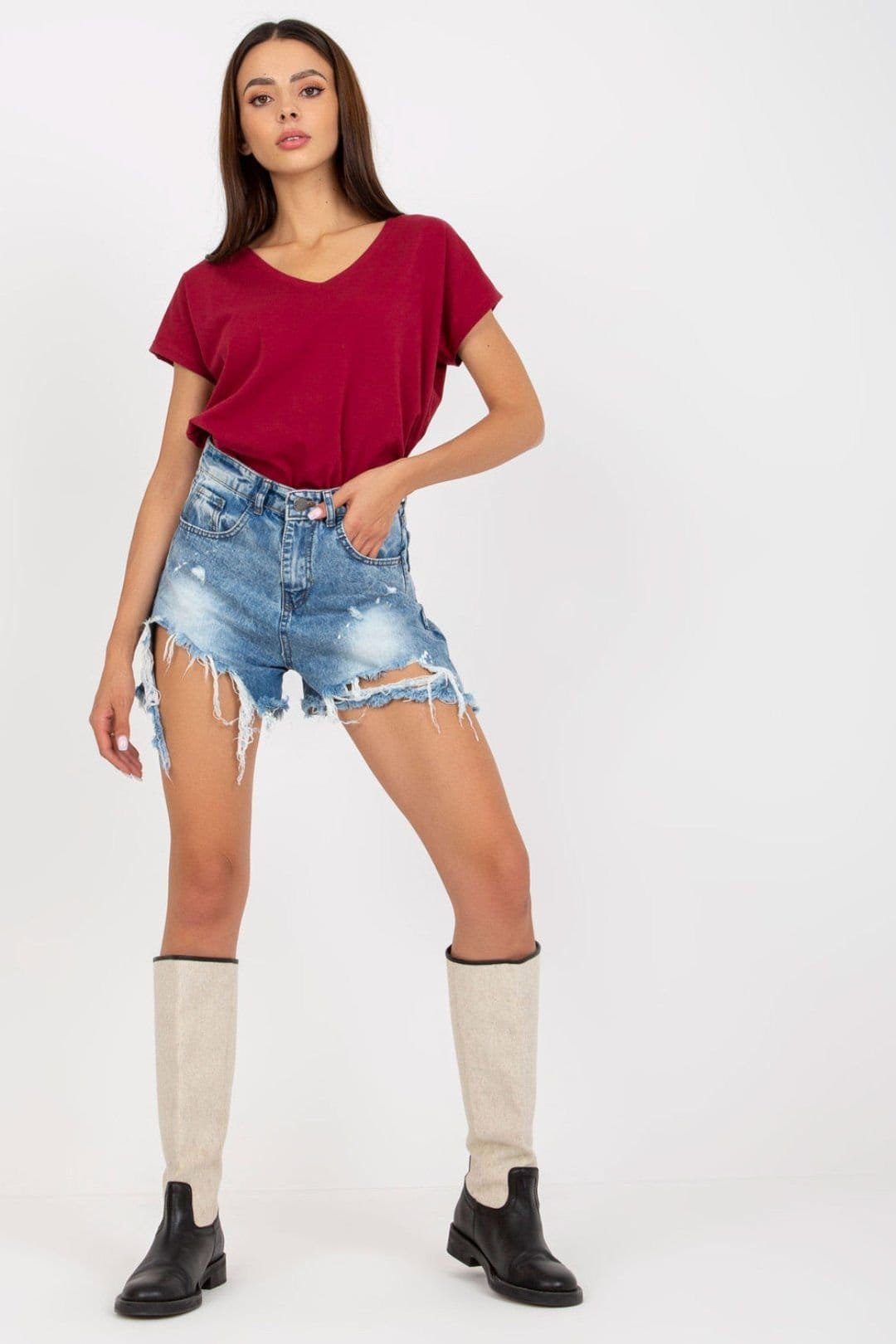 Love Lace Burgundy Heart Neck T-Shirt in XS