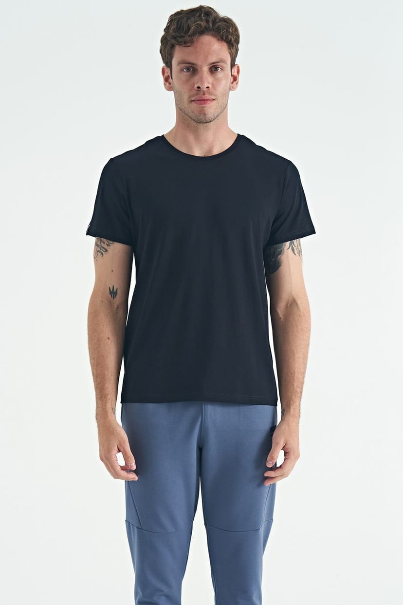 Tommy Life Tommy Life Men's Cotton Elastane Crew Neck T-Shirt in Black - 1