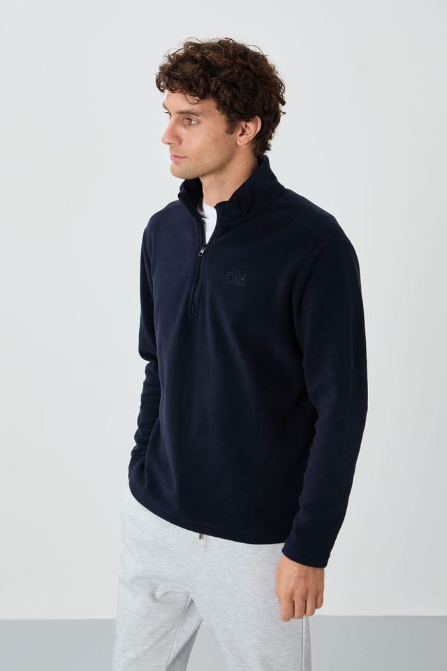 Tommy Life Tommy Life Men's Plush Half-Zip Sweatshirt in Navy - 3