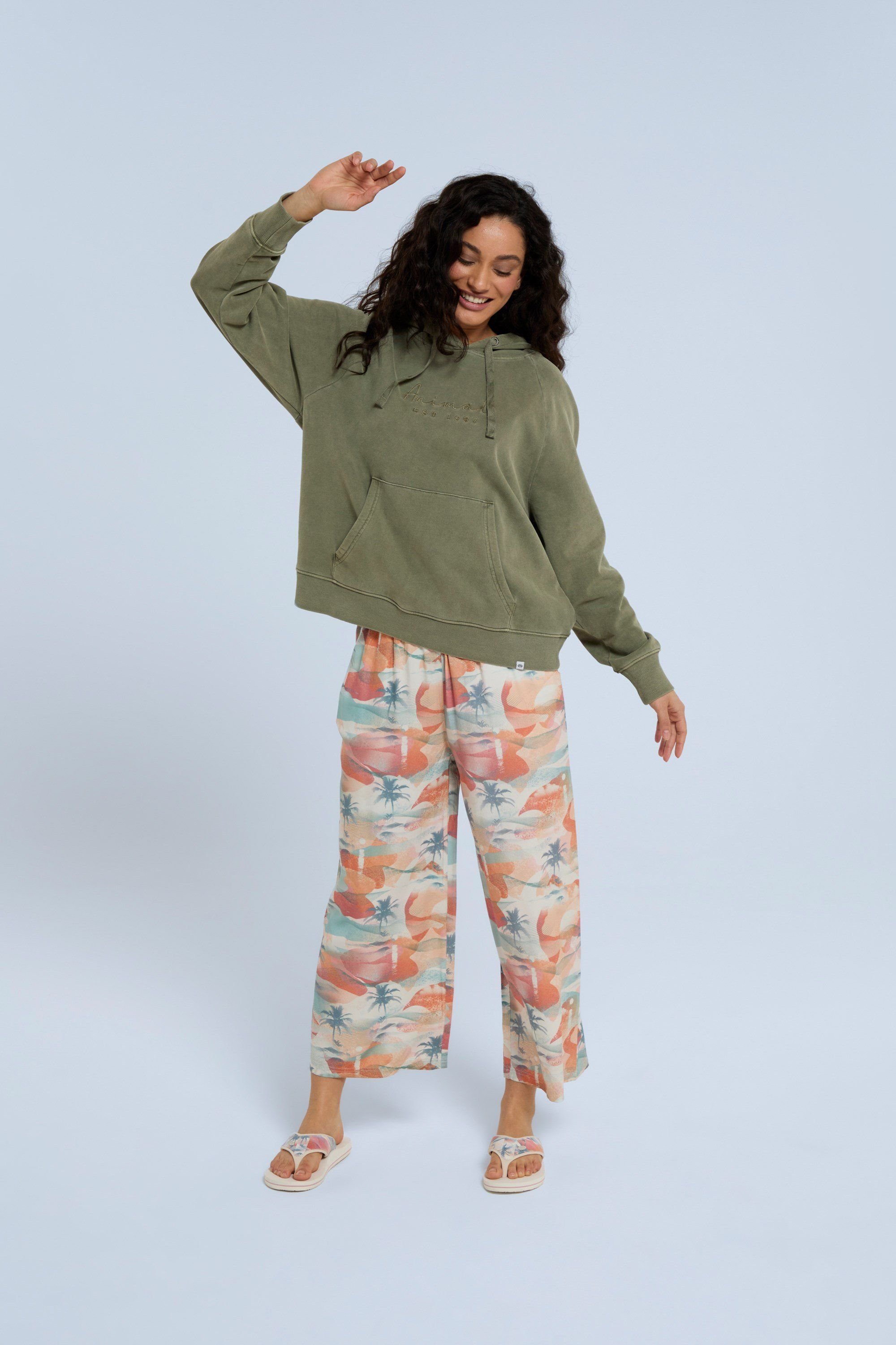 Animal Animal Women's 'Kaya' Soft Cotton Graphic Hoodie Adjustable Lightweight Sweatshirt in Dark Green - 3