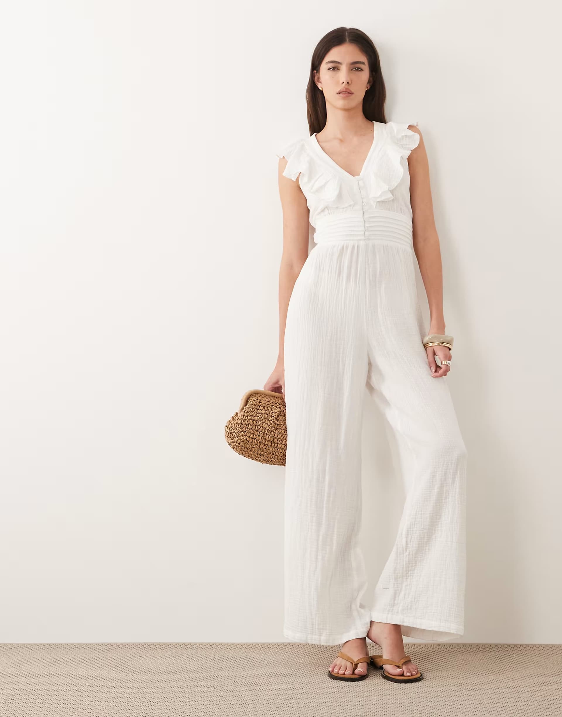 ASOS Wednessays Girl ruffle edged jumpsuit in white