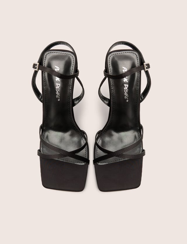 Public Desire Moss Black Velvet Strappy Stiletto Heels - 3