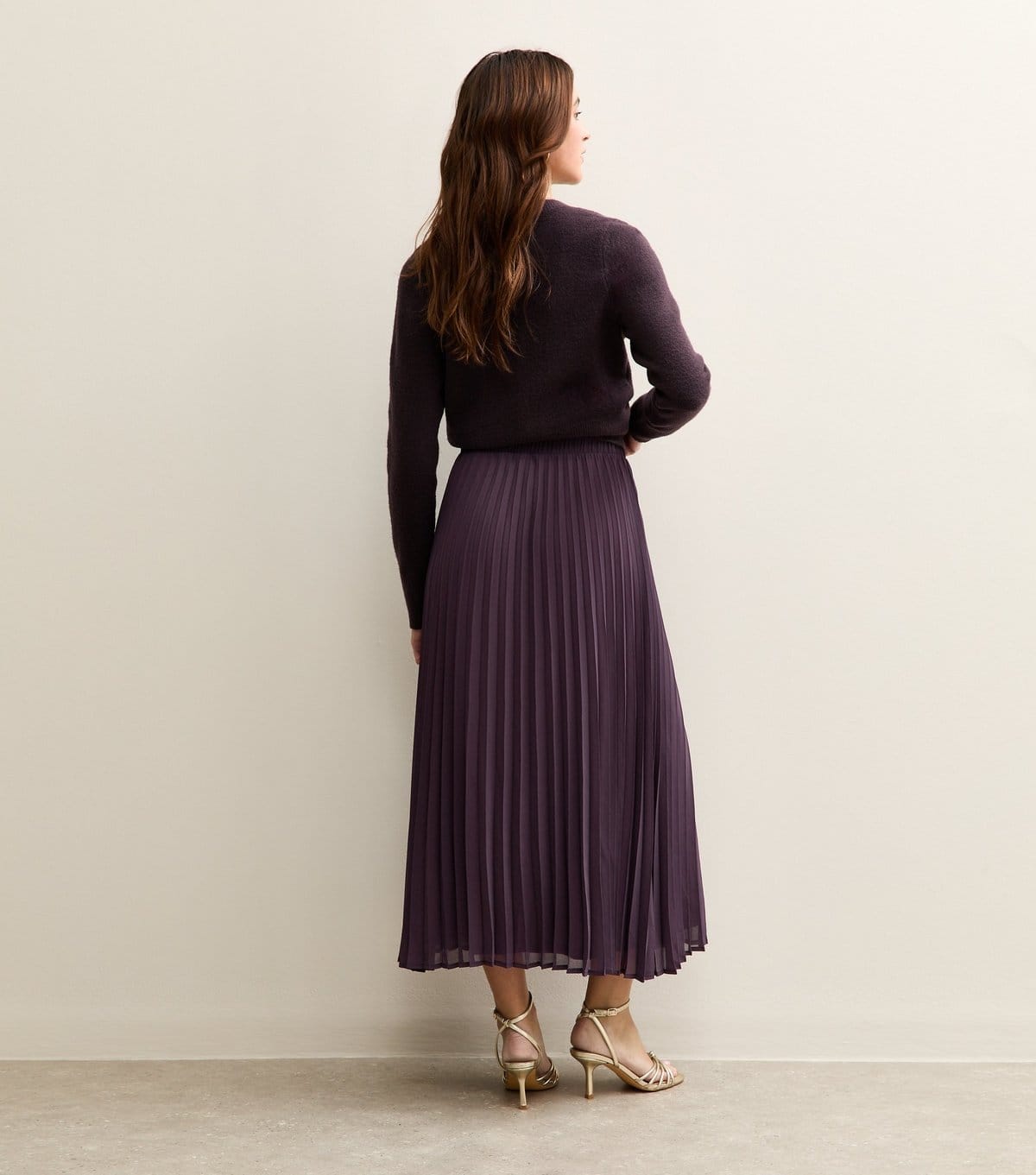 New Look Women's Dark Purple Chiffon Pleated Midi Skirt New Look - 4