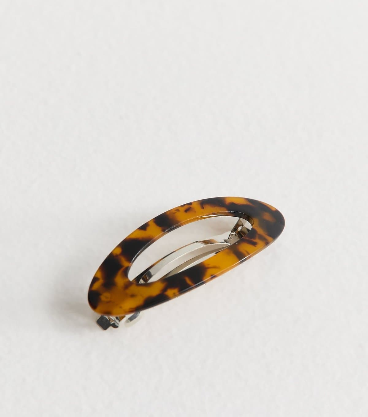 New Look Brown Tortoise Resin Oval Cutout Barrette Hair Clip New Look