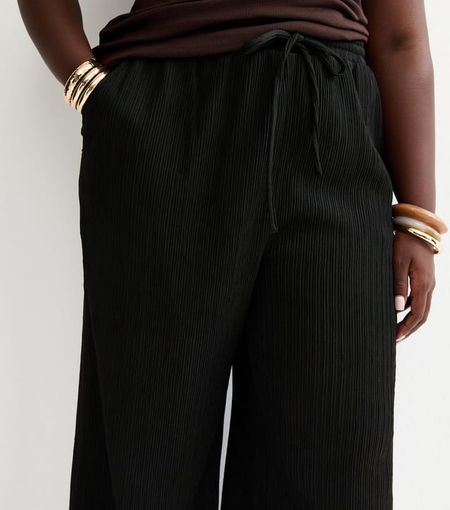 New Look Women's Plus Size Black Crinkled Jersey Wide Leg Trousers Curves New Look - 2