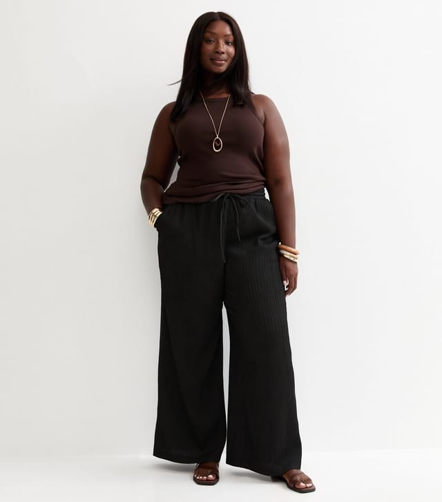 New Look Women's Plus Size Black Crinkled Jersey Wide Leg Trousers Curves New Look - 3