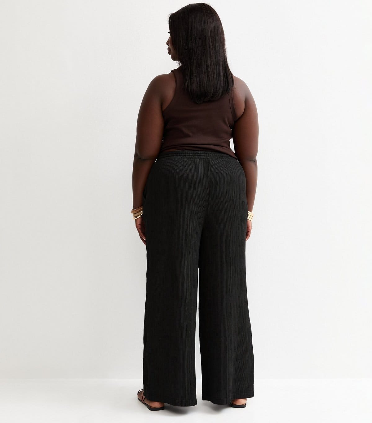 New Look Women's Plus Size Black Crinkled Jersey Wide Leg Trousers Curves New Look - 4