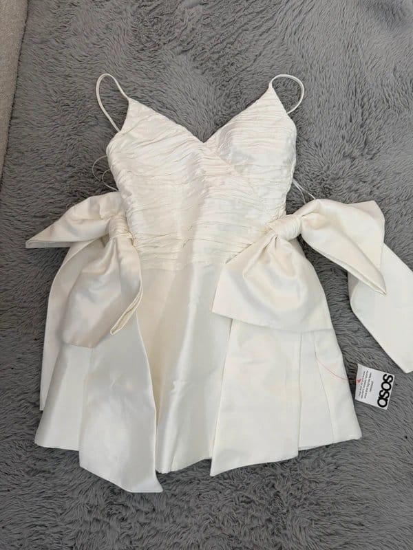 ASOS Luxe Ruched White Satin Mini Dress