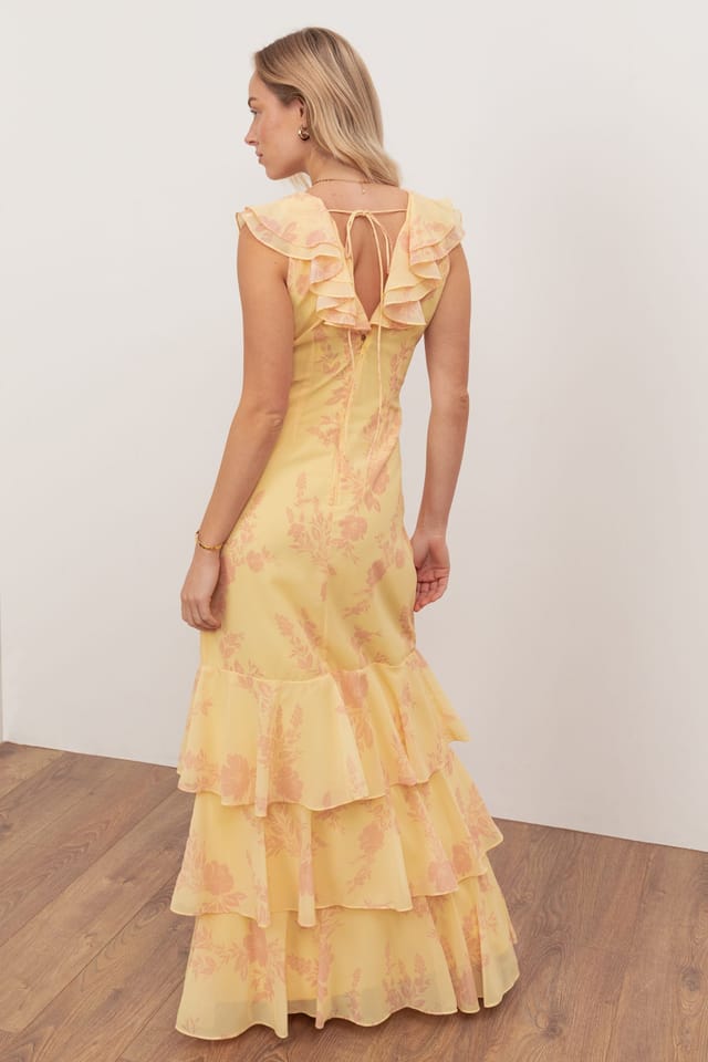 Anaya with Love Anaya with Love Women's Floral V Neck Ruffle Maxi Dress in Yellow - 2