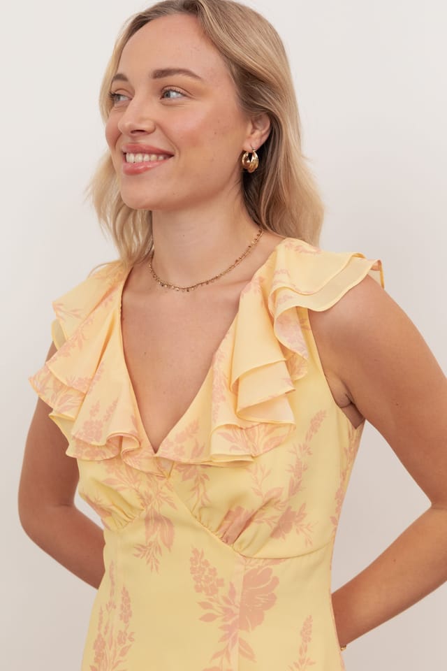 Anaya with Love Anaya with Love Women's Floral V Neck Ruffle Maxi Dress in Yellow - 3