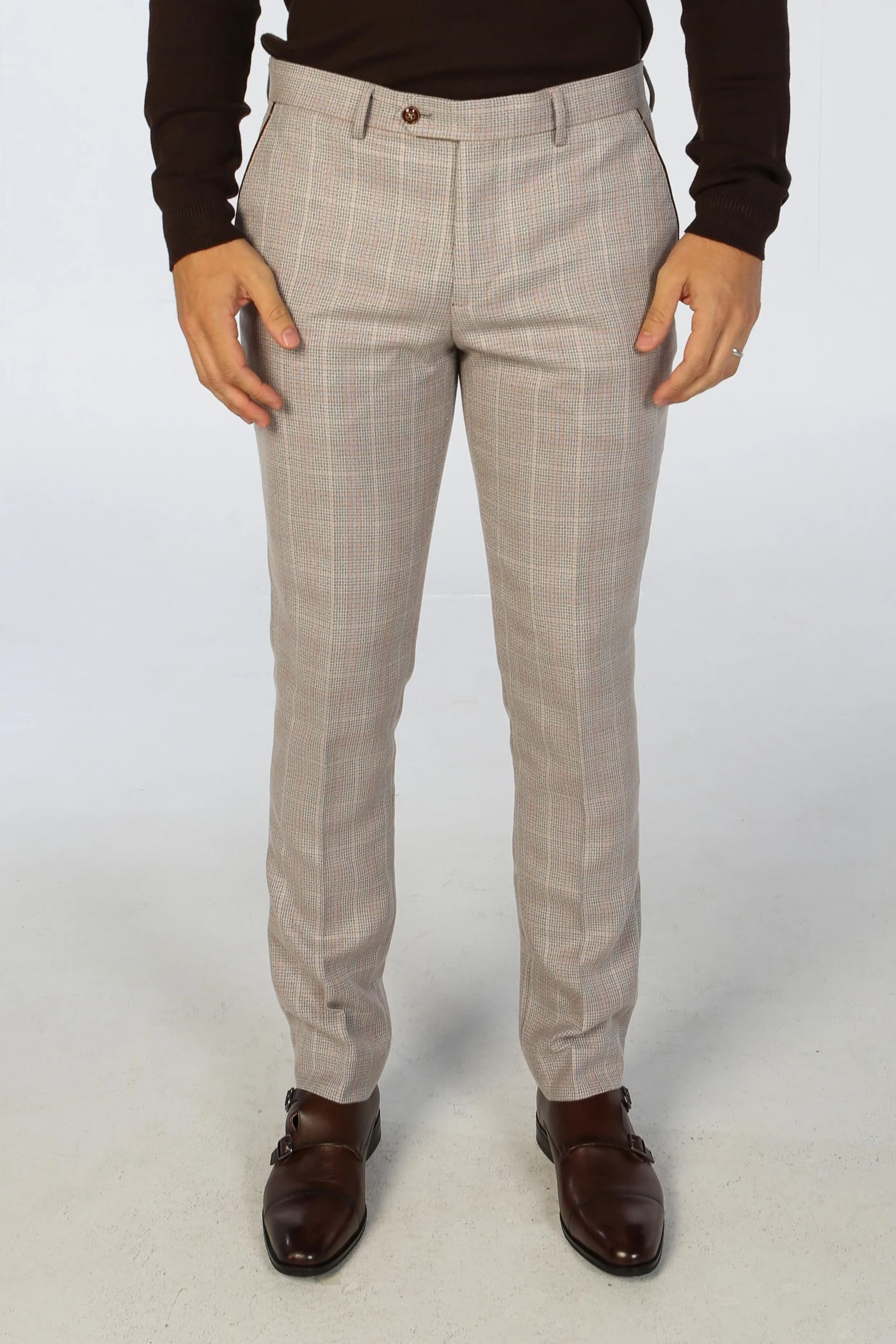 Paul Andrew Paul Andrew Men's Leo Checked Trousers in Beige