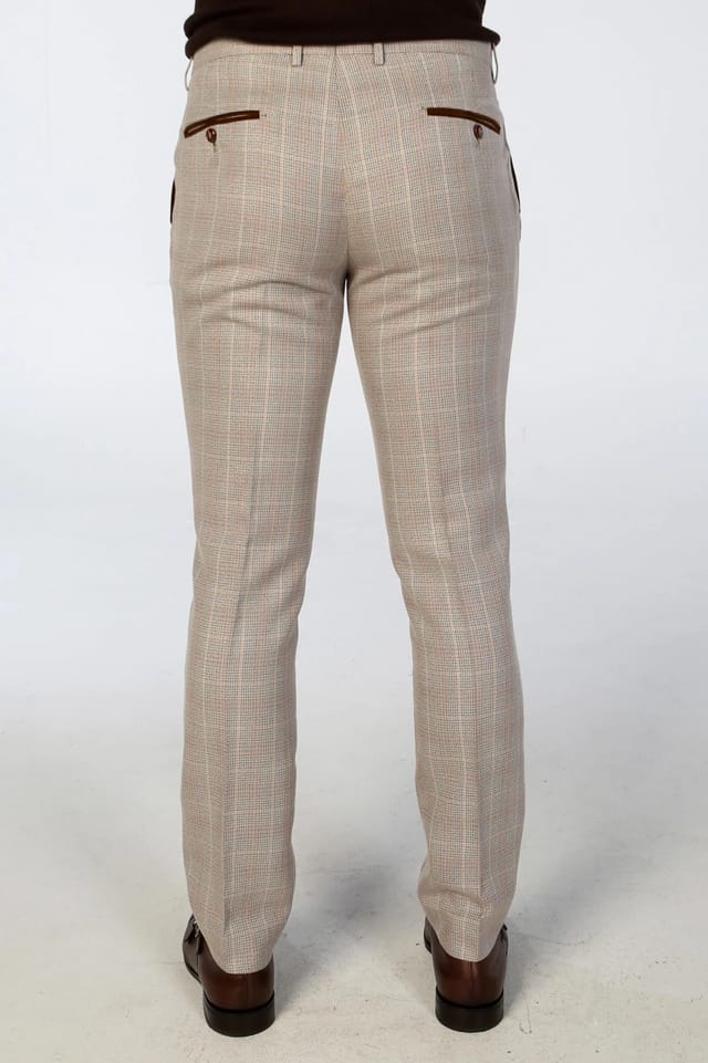 Paul Andrew Paul Andrew Men's Leo Checked Trousers in Beige - 2