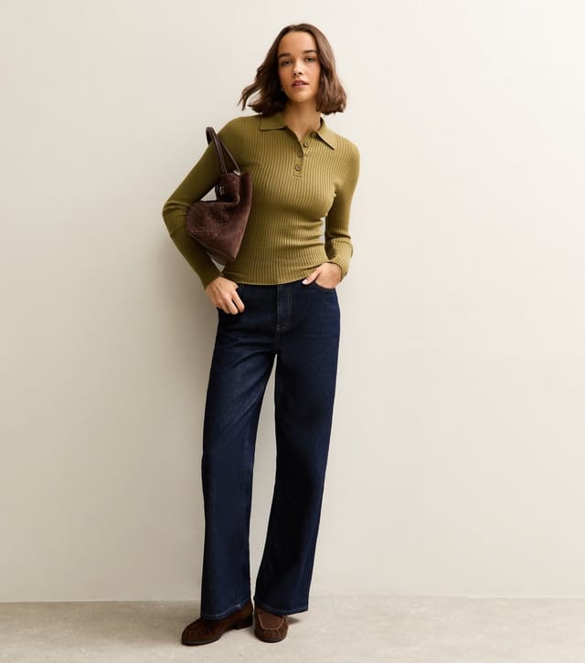 New Look Women's Light Khaki Lightweight Polo Button Jumper New Look - 3