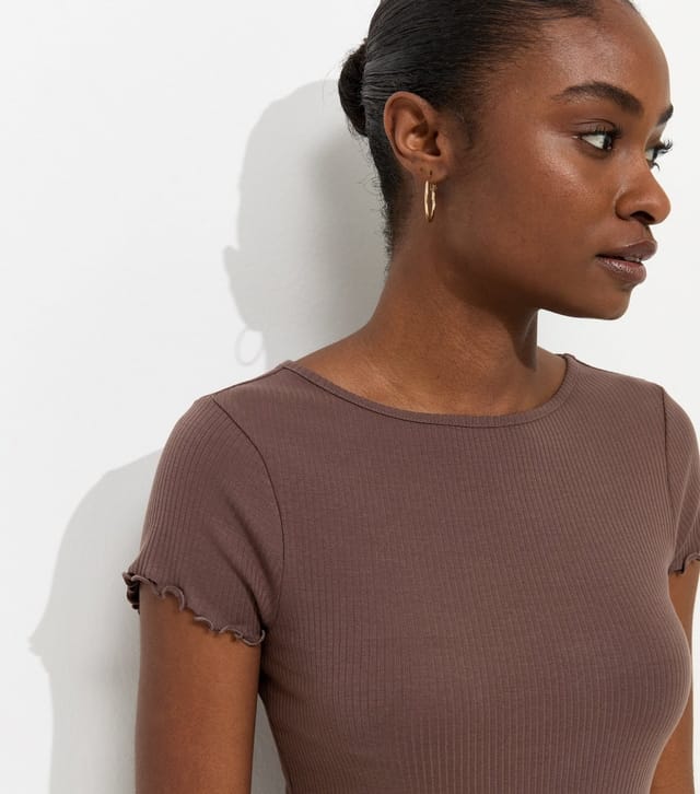 New Look Women's Dark Brown Cotton Rich Ribbed Babylock T-Shirt New Look - 2