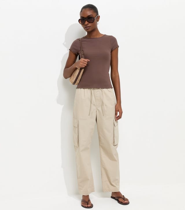 New Look Women's Dark Brown Cotton Rich Ribbed Babylock T-Shirt New Look - 3