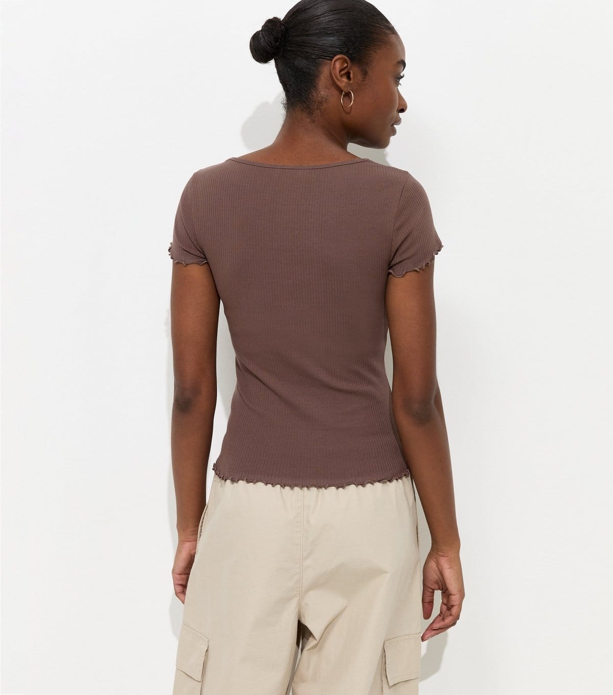 New Look Women's Dark Brown Cotton Rich Ribbed Babylock T-Shirt New Look - 4