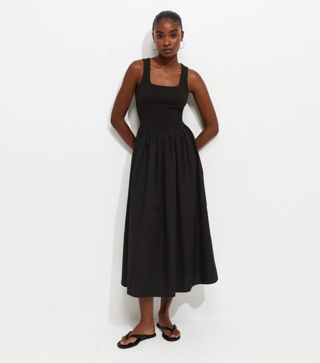 New Look Women's Black 2-In-1 Poplin Midi Dress New Look - 2