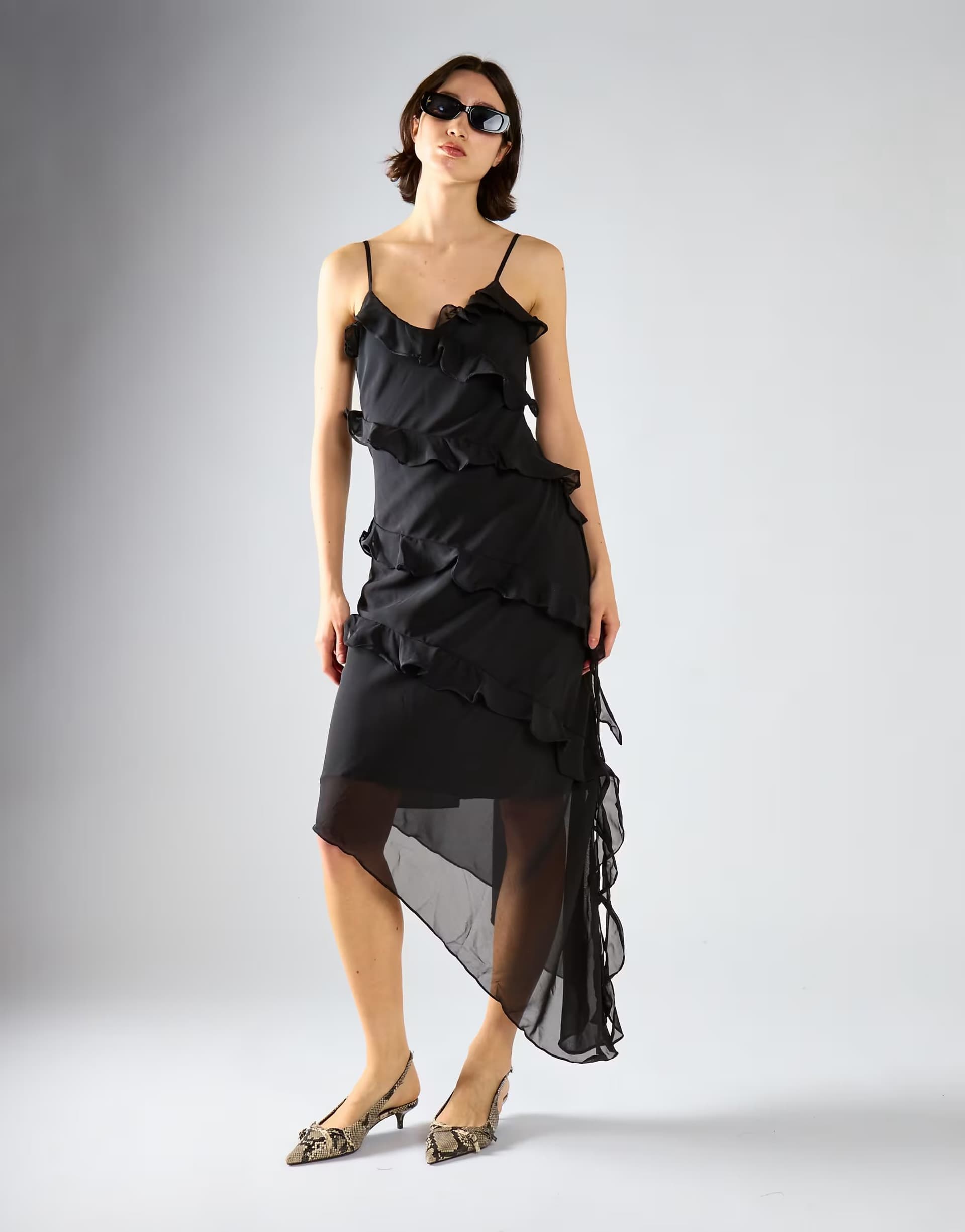 ASOS Collective The Label Waterfall ruffle maxi-dress in black