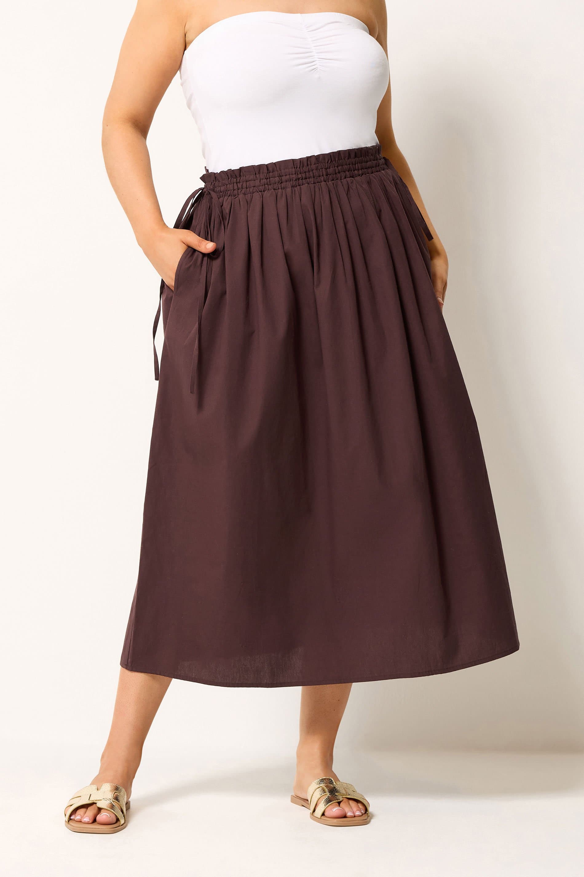 Yours Plus Size Chocolate Brown Poplin Midi Skirt