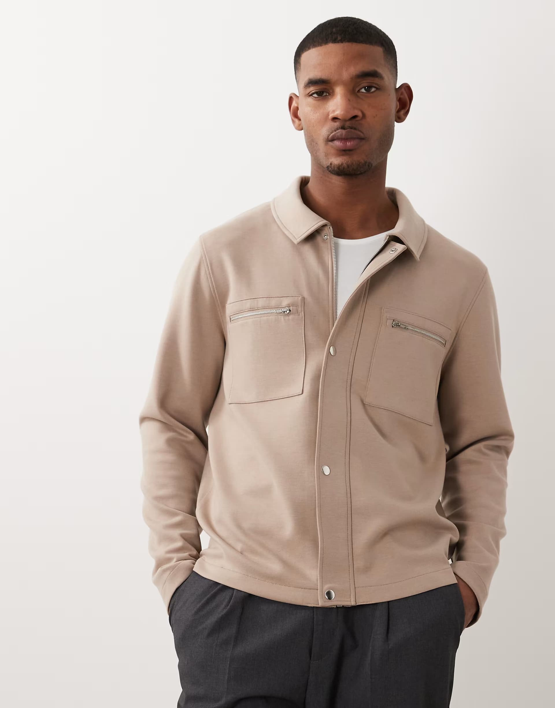 ASOS ASOS DESIGN shacket with chest pockets in beige