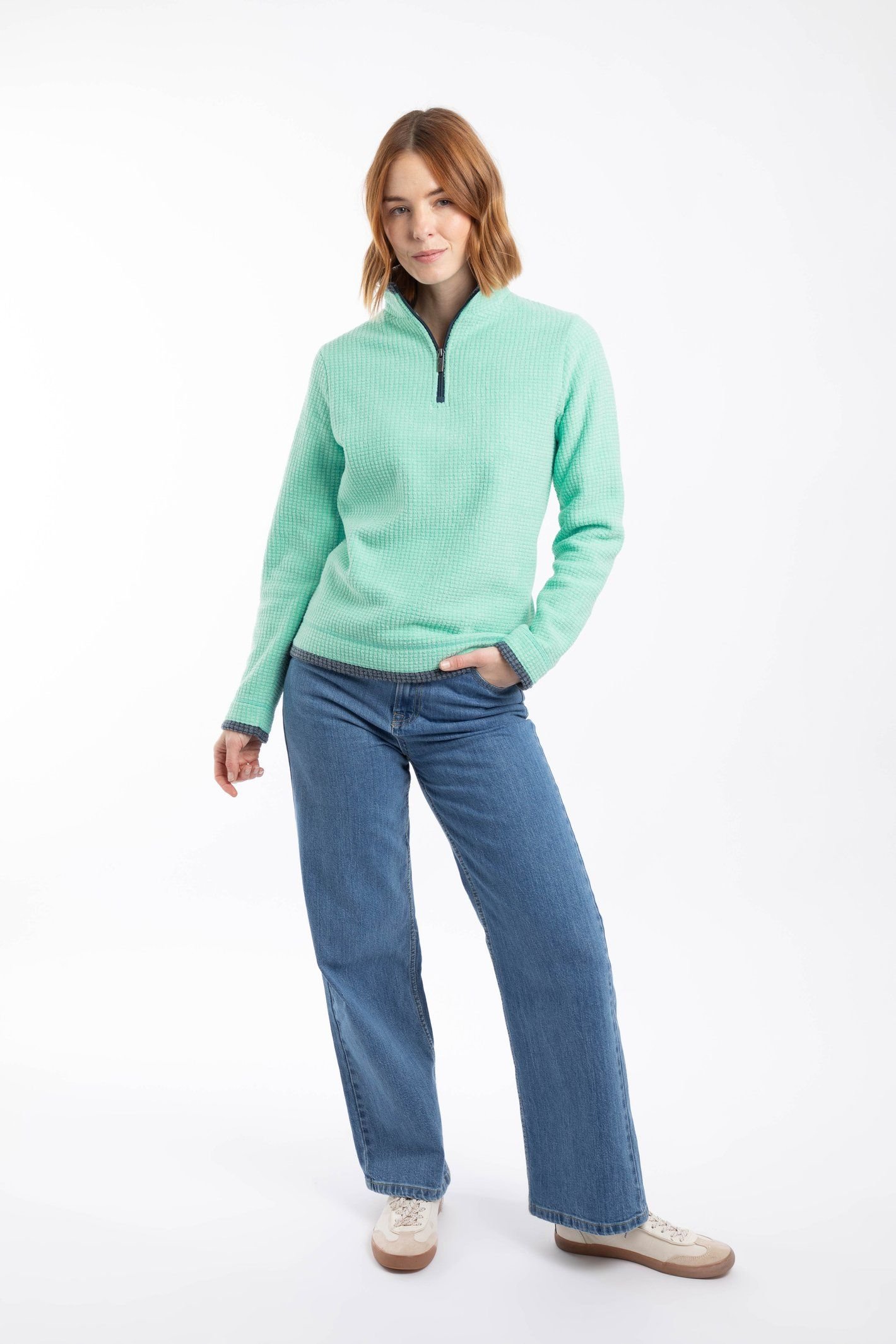 Weird Fish Weird Fish Women's Beye 1/4 Zip Grid Fleece in Light Green - 4