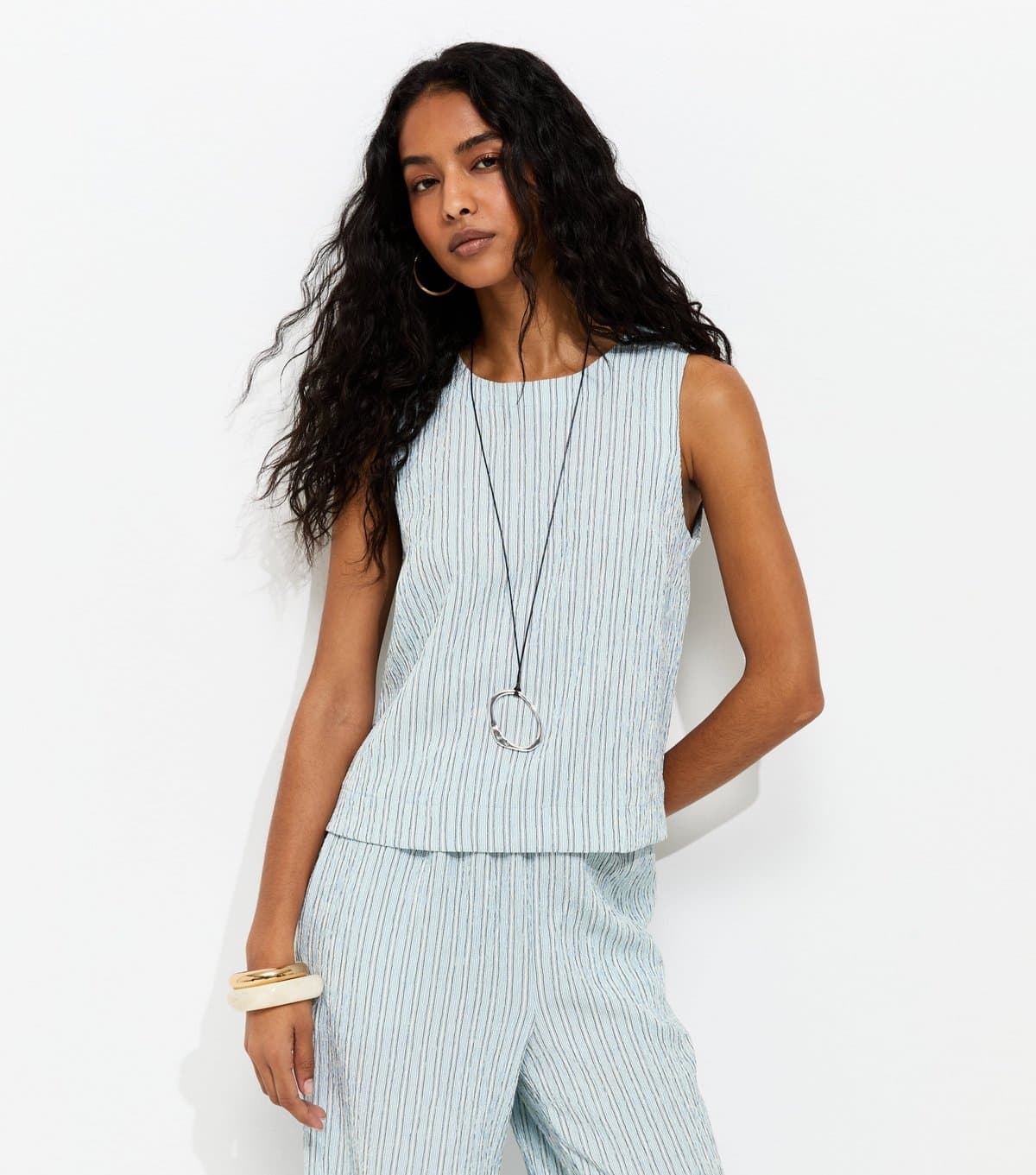 New Look Women's Light Blue Stripe Sleeveless Shell Top New Look