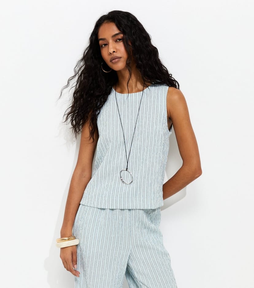 New Look Women's Light Blue Stripe Sleeveless Shell Top New Look - 1