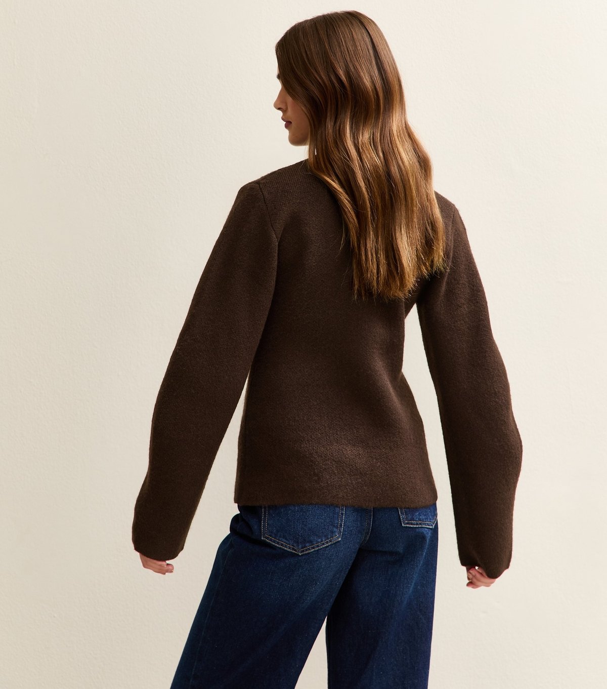 New Look Women's Dark Brown V- Neck Heavyweight Knit Cardigan New Look - 4