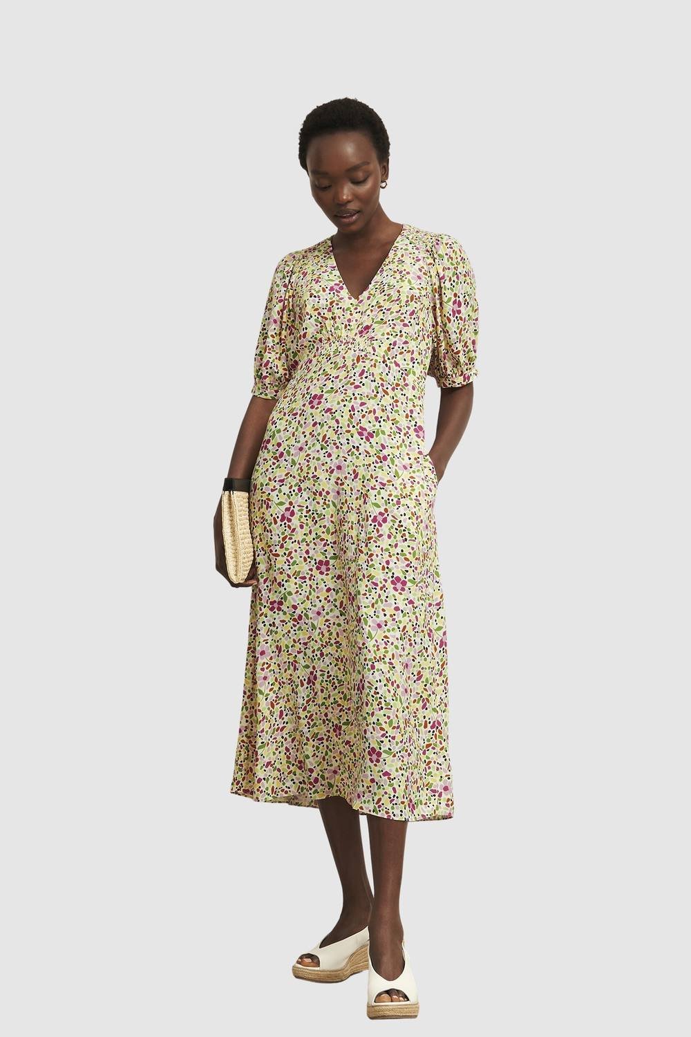 Hobbs London Hobbs London Women's Santana Short Sleeve V-Neck Midi Dress in Warm White - 2