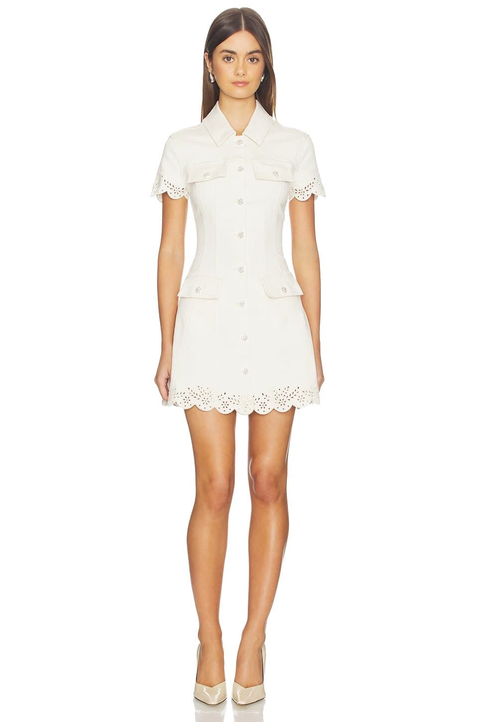 revolve Cream Broderie Denim Mini Dress
