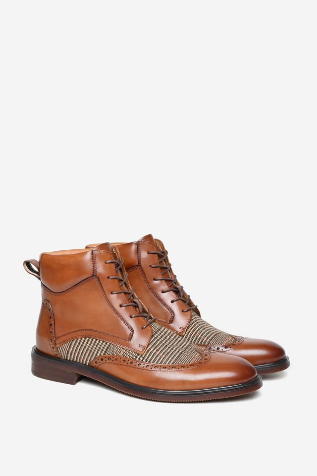 Alexander Pace Alexander Pace Men's 'Crosswall' Premium Leather Derby Boots in Light Brown - 2